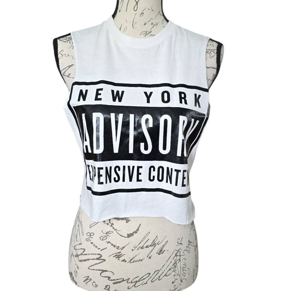 Reason Women's Size Small White Black New York Advisory Muscle Crop Tank